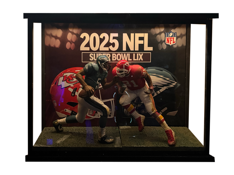 Custom sports display case for 1/6 scale figures with motion activated LED lighting