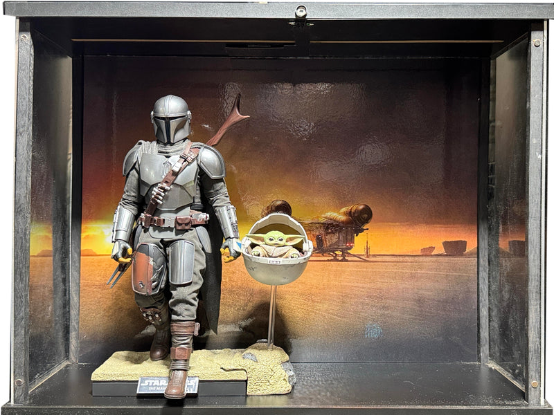 Herorama custom space diorama display case with magnetic plexiglass front dust protection