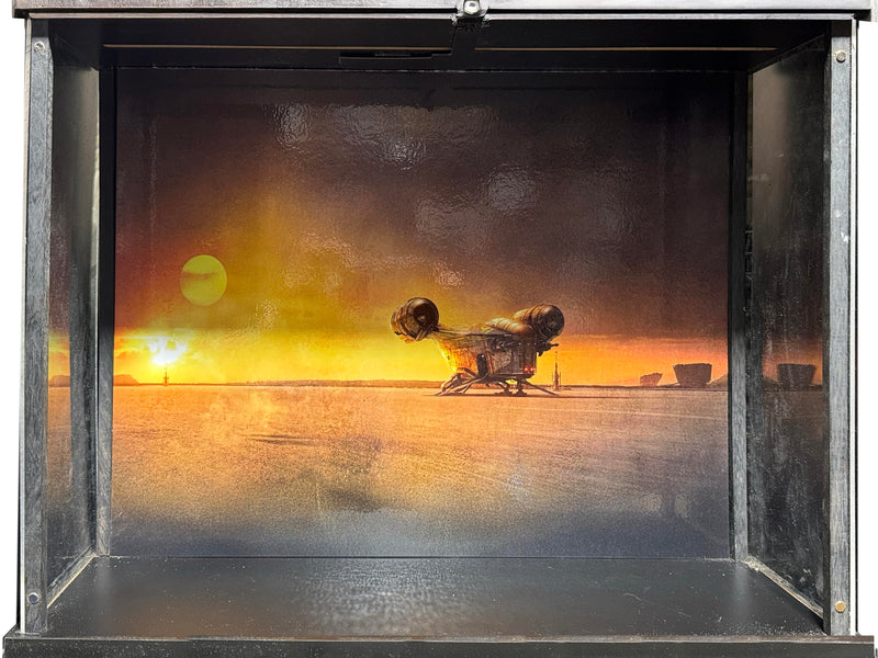 Herorama custom space diorama display case with magnetic plexiglass front dust protection